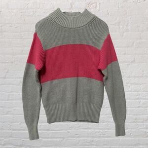 St Johns Bay ‎ Gray Pink Womens Pullover Knit Long Sleeve Ribbed Sweater Medium
